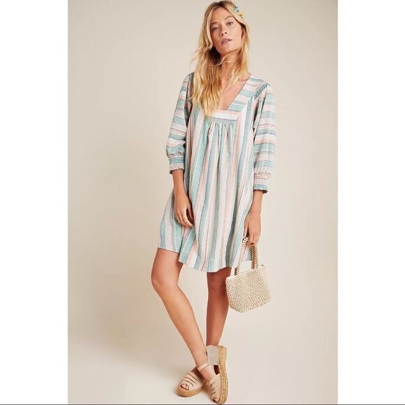 NEW Anthropologie The Odells Perla Smocked Shoulder V-Neck Mini Dress X-Small - Picture 3 of 5